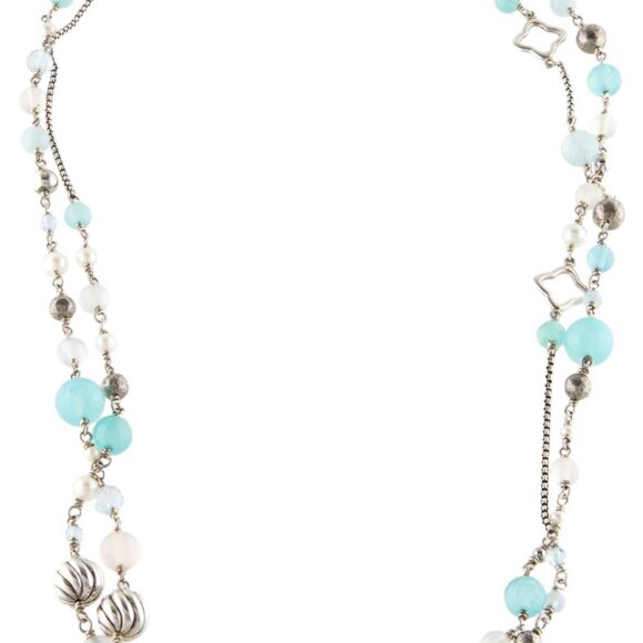 DAVID YURMAN STERLING SILVER 925 PEARL & MULTI-STONE TWEEJOUX STATION NECKLACE - Picture 2 of 10